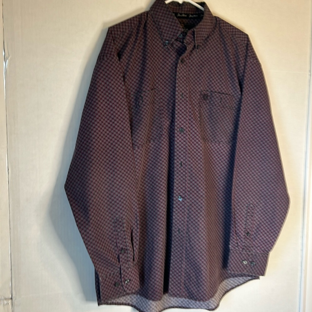 George Straight Collection Wine/White L/S Western Cowboy Button Up Shirt. Size L